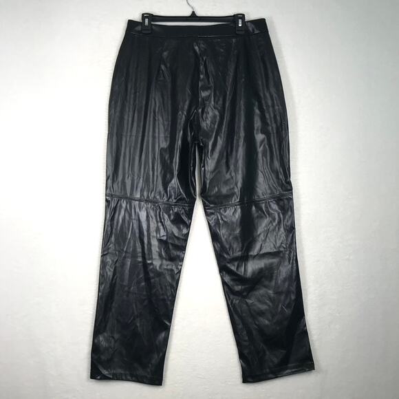 Halston Faux Leather Pleated Pants Medium Trouser Shiny Quiet Academia Baggy - Picture 6 of 10
